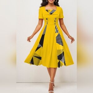 Modlilly yellow retro dress - size L (12-14)